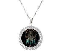 FekiLoot Personalized Picture Necklace - Round Coin Pendant Dark Dream Catcher Necklaces Diamond Accent Necklaces Fashion Charm Jewelry Necklace Custom Photo Pendant for Women & Gifts, One size, Metal