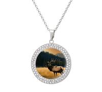 FekiLoot Personalized Picture Necklace - Round Coin Pendant Elk in The Meadow Necklaces Diamond Accent Necklaces Fashion Charm Jewelry Necklace Custom Photo Pendant for Women & Gifts, One size, Metal