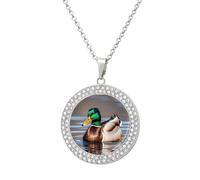 FekiLoot Personalized Picture Necklace - Round Coin Pendant Mallard Duck Necklaces Diamond Accent Necklaces Fashion Charm Jewelry Necklace Custom Photo Pendant for Women & Gifts, One size, Metal, No