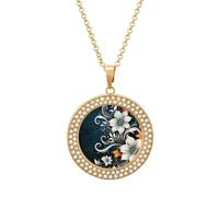 FekiLoot Personalized Picture Necklace - Round Coin Pendant Novelty Boho Abstract Flowers Necklaces Diamond Accent Necklaces Fashion Charm Jewelry Necklace Custom Photo Pendant for Women & Gifts