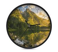 FekiLoot Personalized Sunset Over The Mountain Range Round Wall Clock 9.8 Inch Modern Circle Clocks for Living Room Bedroom Kitchen Office Decoration Battery Operated Silent Analog Clock