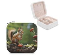 FekiLoot Personalized Travel Red Squirrel on Small Green hill Jewelry Box PU Leather Jewelry Organizer for Women Small Portable Jewelry Case for Rings Earrings Necklaces Bracelets