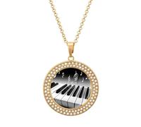 FekiLoot Piano Music Symbol Necklace Charm Round Coin Pendant Necklace Elegant Circle Chain Pendant Fashion Disk Jewelry Necklace Circle Diamond Necklace for Women Men