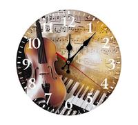 FekiLoot Piano Violin Music Notes Wall Clock Round for Home, Battery Operated Wall Clocks for Bedroom, Fashionable Silent Non-Ticking Clock 30 * 30cm with Arabic Numeral for Kitchen White