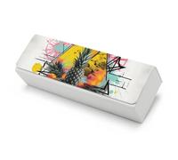 FekiLoot Pineapple And Triangle Eyeglasses Case Hard Shell Portable Leather Eyeglass Case Classic Multi Functional Lightweight Glasses Box for Women Men Sunglass