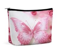 FekiLoot Pink And White Butterfly Toiletry Bag Travel Cosmetic Bag with Zipper Personalized Makeup Pouch Makeup Pouch for Women for Use in Daily Life Travel Other Occasions