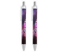 FekiLoot Pink Butterfly Ballpoint Pens Retractable Black Ink Ballpoint Pens 0.5mm Medium Point Smooth Writing Pattern Pen with Super Soft Grip Cute Work Supplies for Men Women 2 PCS