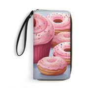 FekiLoot Pink Donut And Cupcake Wallet Cute Purse With A Rope And Zip Around Wristlet Wallet Fashion Pocketbook Exquisite Coin Purse Long Clutch Purse Multi Card Holder for Women