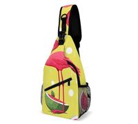 FekiLoot Pink Flamingo And Watermelon Crossbody Sling Backpack Travel Hiking Chest Bag Full Printed Shoulder Pack Daypack Phone Bag