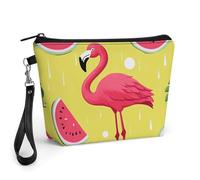 FekiLoot Pink Flamingo And Watermelon Makeup Bags Portable Cosmetic Pouch With Drawstring, Leather Cosmetic Daily Beauty Holder, Travel Toiletry Storage Bag For Daily Use And Vacation