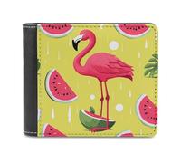 FekiLoot Pink Flamingo And Watermelon Wallet Large Capacity Slim Bifold Wallet with Multiple Card Slots PU Leather Men Purse