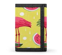 FekiLoot Pink Flamingo And Watermelon Wallet Minimalist Front Pocket Slim Credit Card Holder Stylish Trifold Wallet for Men Women