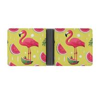 FekiLoot Pink Flamingo And Watermelon Wallet Slim PU Bifold Design Wallet with Multiple Card Slots Wallets Extra Capacity Pocket Wallets