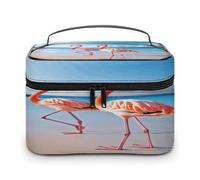 FekiLoot Pink Flamingo on Beach Makeup Bag Large Capacity Travel Cosmetic Bag Lightweight Hand-held Toiletry Bags Portable Cosmetic Pouch Cute Make Up Pouch for Women