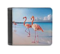 FekiLoot Pink Flamingo on Beach Wallet Large Capacity Slim Bifold Wallet with Multiple Card Slots PU Leather Men Purse
