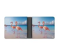 FekiLoot Pink Flamingo on Beach Wallet Slim PU Bifold Design Wallet with Multiple Card Slots Wallets Extra Capacity Pocket Wallets