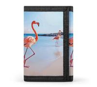 FekiLoot Pink Flamingo on Beach Wallet Slim Trifold Wallets with Multiple Card Slots Credit Card Holder Pocket Coin Purse