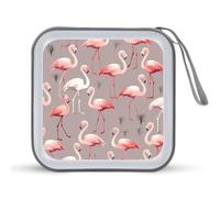 FekiLoot Pink Flamingo Pattern CD Case Hard Plastic DVD Disc Cases Storage Binder Portable Zipper CD Case Holder Large Storage Disc Wallet Bag for Car Home Travel(40 Capacity)