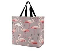 FekiLoot Pink Flamingo Pattern Grocery Bag with Handles Heavy Duty Reusable Shopping Bag Extra Large Utility Tote Bags Personality Fashion Market Shopper Bags for Work Travel Supermarket