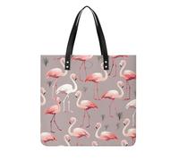 FekiLoot Pink Flamingo Pattern Tote Bag with Magnetic Buckle Reusable Grocery Bags Lightweight Cross Body Handbag for Daily Essentials