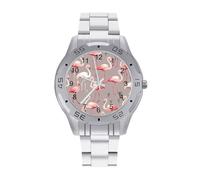 FekiLoot Pink Flamingo Pattern Watch Business Steel Band Wristwatch Sophisticated Timepiece Men's Business Alloy Classic Watch for Professionals, Office & Formal Occasions
