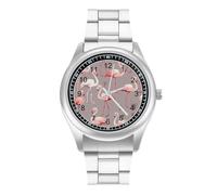 FekiLoot Pink Flamingo Pattern Watch Minimalist Fashion Wristwatch Exquisite Casual Watch Lightweight Alloy Slim Timepiece Case Cute Stainless Alloy Wristwatch for Men Women Gift Casual Watch