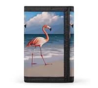 FekiLoot Pink Flamingo Walking on The Beach Wallet Trifold Wallet for Men Slim Minimalist Front Pocket Stylish Cards Purse Extra Capacity Credit Card Holder Outdoor Sports Wallets