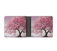 FekiLoot Pink Flower Tree Leather Wallet Double-Sided Different Images Bifold Wallet Ultra Strong Stitching Slim Wallets