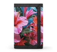 FekiLoot Pink Flower Tropical Plant Wallet Compact Blocking Trifold Wallets with Zipper Minimalist Purse Wallet Credit Card Holder