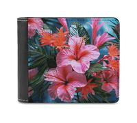 FekiLoot Pink Flower Tropical Plant Wallet Fashionable Slim Leather Wallet with Multiple Card Slots And Hidden Compartments Wallets