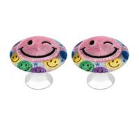 FekiLoot Pink Happy Face Pattern Cabinet Knobs Kitchen Cabinet Handles Round Closet Handles Stainless Steel Drawer Pulls for Closet Dresser Wardrobe Cupboard Furniture 2 Pack