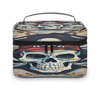 FekiLoot Pirate Flag Skull Makeup Bag Large Capacity Travel Cosmetic Bag Lightweight Hand-held Toiletry Bags Portable Cosmetic Pouch Cute Make Up Pouch for Women