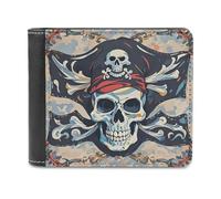 FekiLoot Pirate Flag Skull Wallet Large Capacity Slim Bifold Wallet with Multiple Card Slots PU Leather Men Purse
