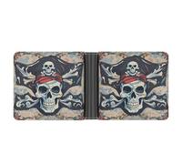 FekiLoot Pirate Flag Skull Wallet Slim PU Bifold Design Wallet with Multiple Card Slots Wallets Extra Capacity Pocket Wallets