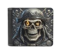 FekiLoot Pirate Skull Wallet Large Capacity Slim Bifold Wallet with Multiple Card Slots PU Leather Men Purse