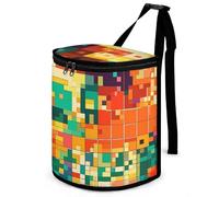 FekiLoot Pixel Art Pattern Car Trash Can Waterproof Leakproof Hanging Trash Bin with Lid Portable Large Capacity Car Garbage Bag and Storage Bag for Outdoor Traveling Home Use