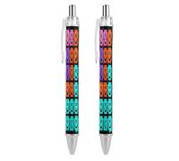 FekiLoot Pixel Color Happy Face Ballpoint Pens Retractable Ball Point Pens Smooth-Flowing Black Ink 0.5mm Writing Pen Black Ink Pen for Men Women 2 PCS