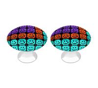 FekiLoot Pixel Color Happy Face Cabinet Knobs Kitchen Cabinet Handles Round Closet Handles Stainless Steel Drawer Pulls for Closet Dresser Wardrobe Cupboard Furniture 2 Pack