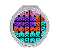 FekiLoot Pixel Color Happy Face Compact Mirror 1x/2x Magnifying Mirror Travel Makeup Mirrors Cute Pocket Small Mirrors for Women Ideal Gift on Birthday, Christmas, Graduation Round Silver