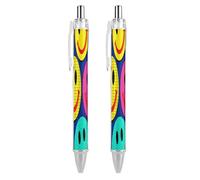 FekiLoot Plaid Happy Face Pattern Ballpoint Pens Retractable Ball Point Pens Smooth-Flowing Black Ink 0.5mm Writing Pen Black Ink Pen for Men Women 2 PCS