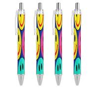 FekiLoot Plaid Happy Face Pattern Ballpoint Pens Retractable Ball Point Pens Smooth-Flowing Black Ink 0.5mm Writing Pen Black Ink Pen for Men Women 4 PCS