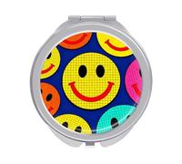FekiLoot Plaid Happy Face Pattern Compact Mirror 1x/2x Magnifying Mirror Travel Makeup Mirrors Cute Pocket Small Mirrors for Women Ideal Gift on Birthday, Christmas, Graduation Round Silver