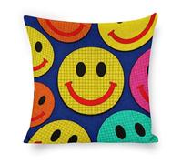 FekiLoot Plaid Happy Face Pattern Pillow Covers 18"x18" Decorative Throw Pillow Cases Outdoor Linen Vintage Flowers Cushion Cover Farmhouse Neutral Pillowcase for Couch Home Sofa Decor