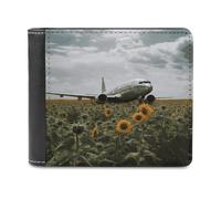 FekiLoot Plane Flies to Sunflower Field Wallet Large Capacity Slim Bifold Wallet with Multiple Card Slots PU Leather Men Purse