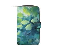 FekiLoot Plant Leaves Wallet Large Capacity Travel Double Fold Wallets Portable Zipper Leather Purse for Women Men