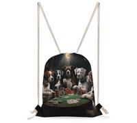 FekiLoot Playing Poker Dogs Drawstring Backpack Sports Gym Bag Drawstring Bags Foldable Backpack for Women Men