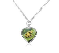 FekiLoot Poison Dart Frog on Leaf Urn Necklaces for Ashes Personalized Human Pet Cremation Jewelry Keepsake Locket Heart Pendant with Filling Kit Memorial Gift for Dog Cat Lover Women Men