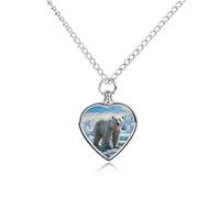 FekiLoot Polar Bear Ice Pet Cremation Jewelry Personalized for Man, Custom Dog Urn Necklaces for Ashes, Heart-Shaped Pendant Urn Necklaces for Cat Lover Woman, with Funnel Kit