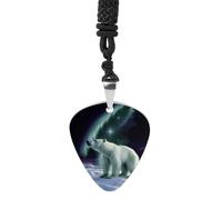 FekiLoot Polar Bears Guitar Pick Necklace Titanium Steel Guitar Bass Picks Pendant Rock Music Lovers Jewelry Custom Personalized Musical Guitarist Necklace for Women Men