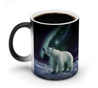 FekiLoot Polar Bears Northern Lights Color Changing Mug Heat Changing Mug Ceramic Mug Heat Reactive Black Mug Tea Cup Message Appears As It Heats Birthday Holiday Gift for Family Friend